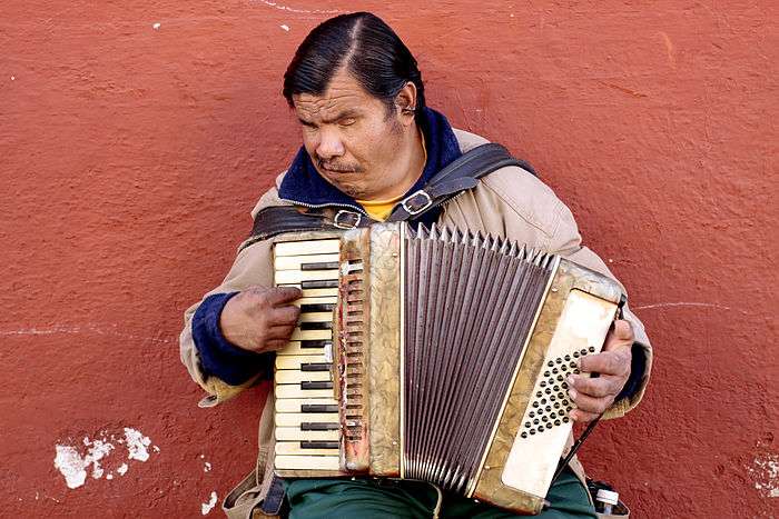 A man playing an accordian