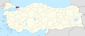 İstanbul (I) highlighted in red on a beige political map of Turkeym