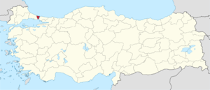 İstanbul (II) highlighted in red on a beige political map of Turkeym