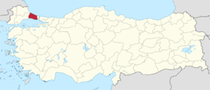 İstanbul (III) highlighted in red on a beige political map of Turkeym