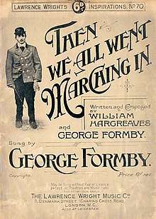 Cover of book, showing image of Formby in stage costume, and the words "We All Went Marching In"
