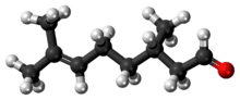 Ball-and-stick model of the (-)-citronellal molecule