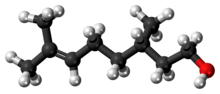 Ball-and-stick model of the (−)-citronellol molecule