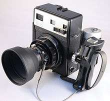 Mamiya Universal with lens, grip, and roll film back