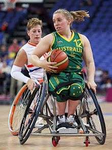 Wheelchair basketball players on the court.