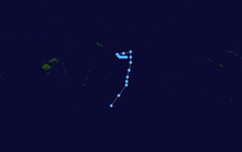 Track map of a tropical cyclone moving to the southeast of Samoa