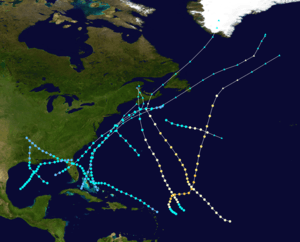 A summary map of all tropical cyclone tracks in the 1936 Atlantic hurricane season