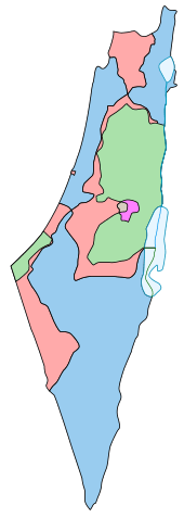 Map comparing the borders of the 1947 partition plan and the Armistice Demarcation Lines of 1949.