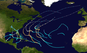 Track map of the 1950 hurricanes