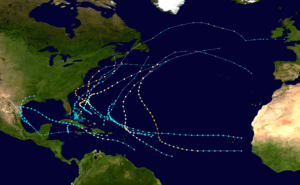 Track map of the 1958 hurricanes