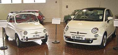 The old (1966) and new 500. The new 500 is 0.5&nbsp;m (20&nbsp;in) longer than the old one