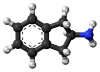 Ball-and-stick model of the 2-aminoindane molecule