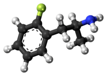 Ball-and-stick model of the 2-fluoroamphetamine molecule