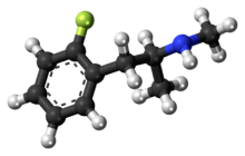 Ball-and-stick model of the 2-fluoromethamphetamine molecule