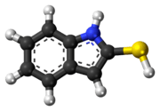 Ball-and-stick model of the 2-mercaptoindole molecule