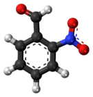 Ball-and-stick model of the 2-nitrobenzaldehyde molecule