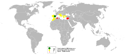 Map of carob crop volumes