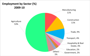 Pie-chart of employment by economic sector.