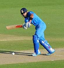 Virat Kohli attempts to play a delivery.