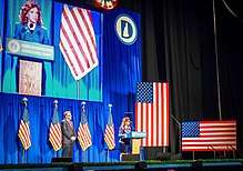Image of Debbie Wasserman Schultz speaking at Democratic national Convention.