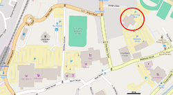 Map of Spalding town centre, with the site of the shooting circled in red.