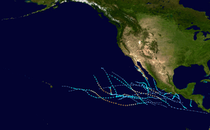 A map of the Pacific Ocean depicting the tracks this season