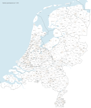 Map showing the municipal boundaries in the Netherlands in 2018
