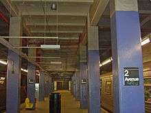 A large drop in the ceiling of the Second Avenue station on the Lower East Side; the unbuilt Second Avenue Subway was to pass through above the lower ceiling