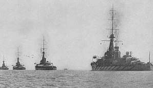 Four battleships at sea