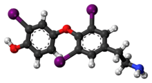 Ball-and-stick model of the 3,3',5-triiodothyronamine molecule