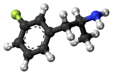 Ball-and-stick model of the 3-fluoroamphetamine molecule