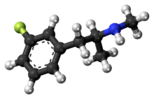 Ball-and-stick model of the 3-fluoromethamphetamine molecule