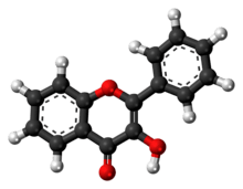 Ball-and-stick model of the 3-hydroxyflavone molecule