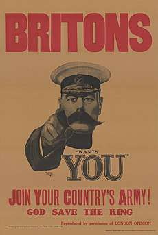 World War I recruiting poster, with Lord Kitchener pointing at the viewer