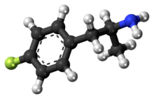 Ball-and-stick model of the 4-fluoroamphetamine molecule