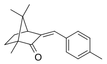 Skeletal formula of 4-methylbenzylidene camphor