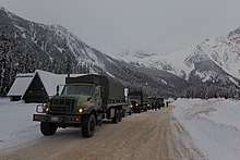 41 Service Battalion vehicles at Rogers Pass, British Columbia during FTX Mountain Mustang in January 2017.