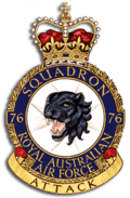 Crest of 76 Squadron, Royal Australian Air Force, featuring a growling black panther, and the motto "Attack"