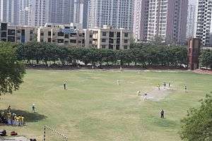 The sports stadium at ABES Engineering college for cricket, football and other outdoors sports. The faculty residence, hostels and Republic Crossing can be seen in the background