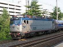 Silver and blue locomotive