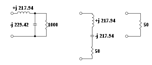 Schematic diagrams of three matching networks, all with the same impedance