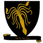 A coat of arms showing a golden kraken on a black field