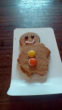 This delicious gingerbread man was laid to rest on the 10th of June 2018, after writhing in pain in it's plastic packaging.