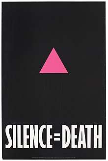 Graphic of poster with pink triangle on black and "Silence=Death".
