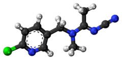 Ball-and-stick model of the acetamiprid molecule