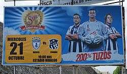 An ad can be seen promoting a association football match that involves Pachuca.