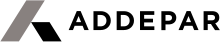 The Addepar logo consists of two parallelograms that one roughly half the size of the other that directionally touch but don’t overlap to roughly denote a capitalized sans serif letter A. After the logo is the name ADDEPAR in solid black, capitals and Gill Sans a sans serif typeface.