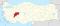 Afyonkarahisar highlighted in red on a beige political map of Turkeym