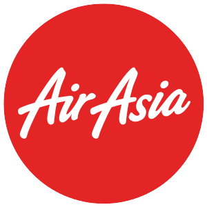 A red circle with AirAsia written in a white, cursive font