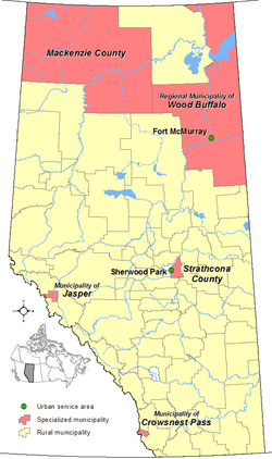 Locations of Alberta's specialized municipalities